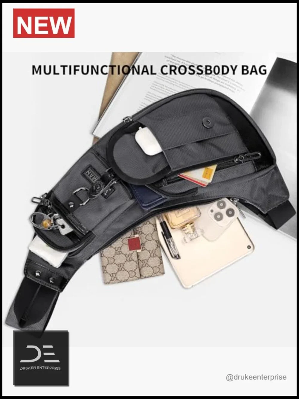 Nylon Sling Bag Crossbody Travel Chest Bag Lightweight Daypack Adjustable Strap